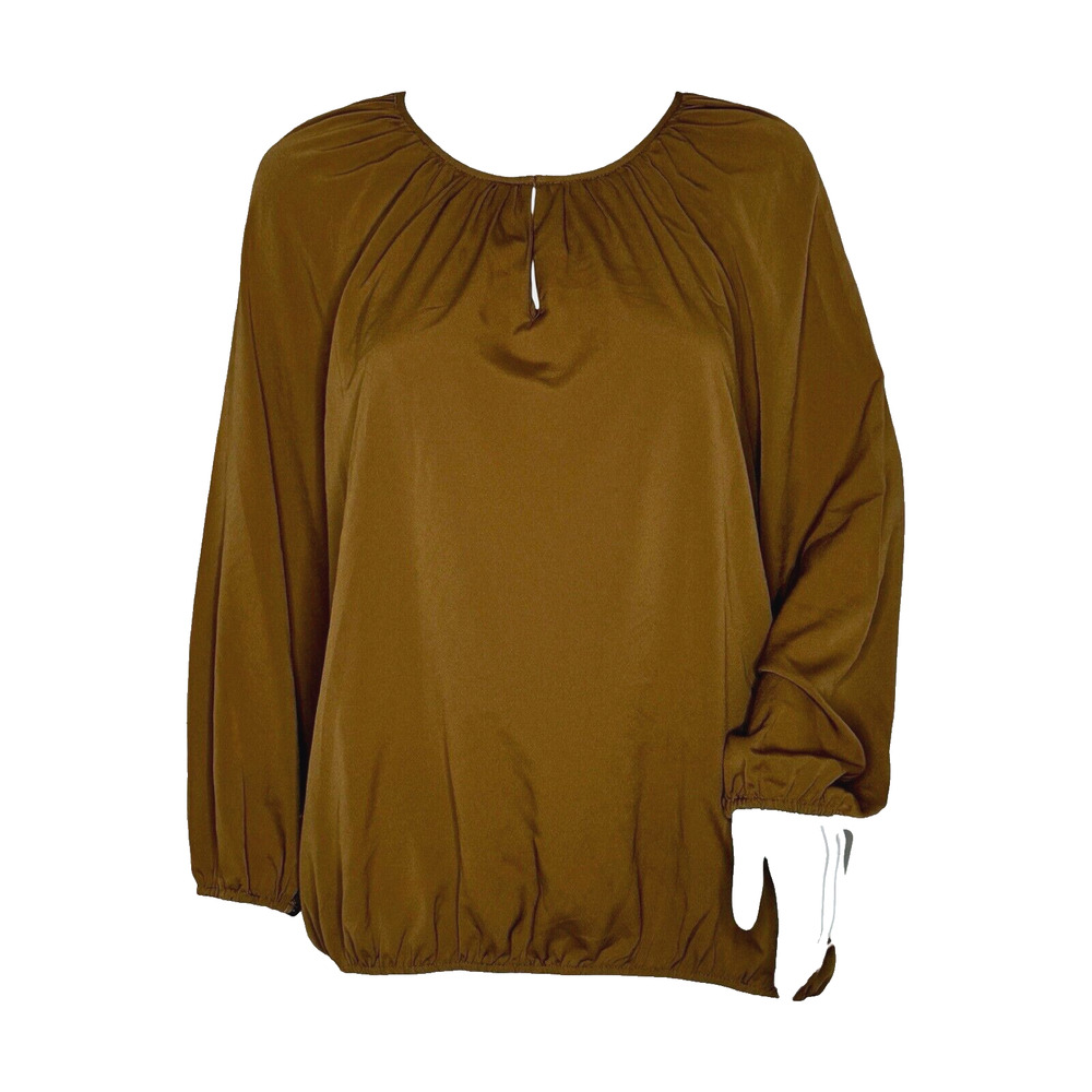 Chicos Shirt Womens Medium Brown Blouse Neutral Minimalist‎ Office Casual